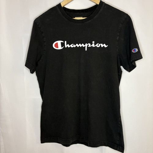 Men’s Champion 100% Cotton Black White Logo T-Shirt Medium