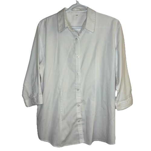 Women’s White Button Up Collared Uniform Blouse/Shirt 3/4 Sleeve