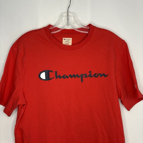 Champion Men’s Cotton Tee Shirt, Red w. Navy Logo Size Med