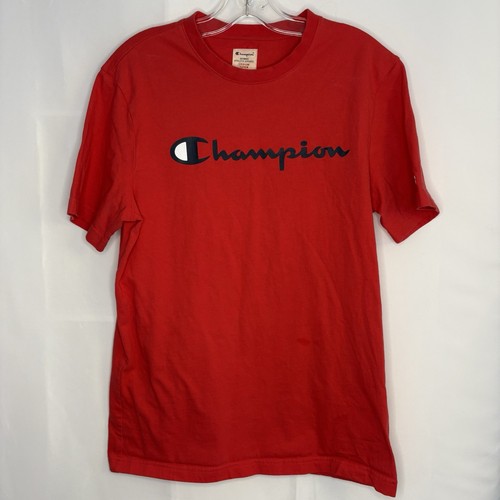 Champion Men’s Cotton Tee Shirt, Red w. Navy Logo Size Med - photo 2