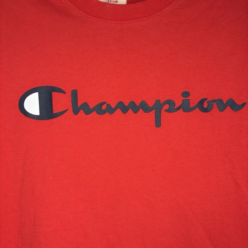 Champion Men’s Cotton Tee Shirt, Red w. Navy Logo Size Med - photo 3
