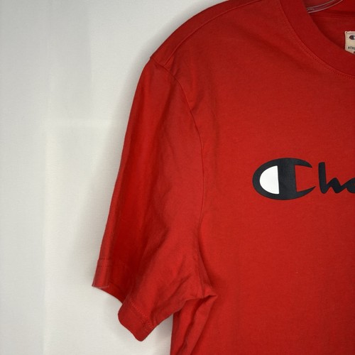 Champion Men’s Cotton Tee Shirt, Red w. Navy Logo Size Med - photo 4
