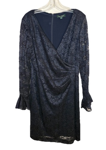 LAUREN RALPH LAUREN Women’s Lace Long Sleeve Wrap Dress Sz 10