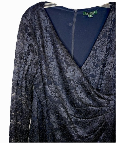 LAUREN RALPH LAUREN Women’s Lace Long Sleeve Wrap Dress Sz 10 - photo 2