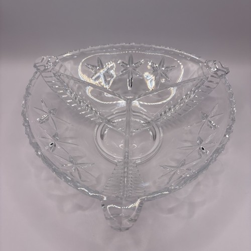 Vintage Duncan & Miller Lead Three Feathers Divided Glass Bowl