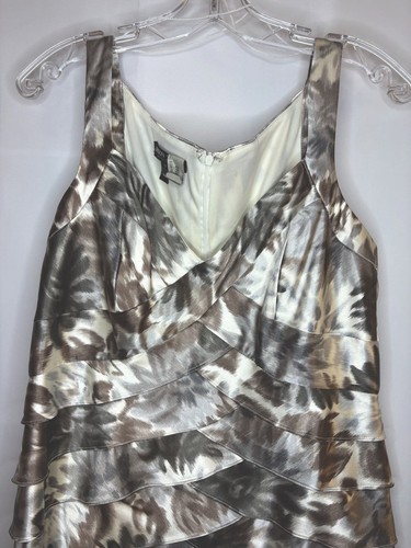 LONDON STYLE NIGHTS Satin Bodycon Tiered Beige Dress Size 14 - photo 2