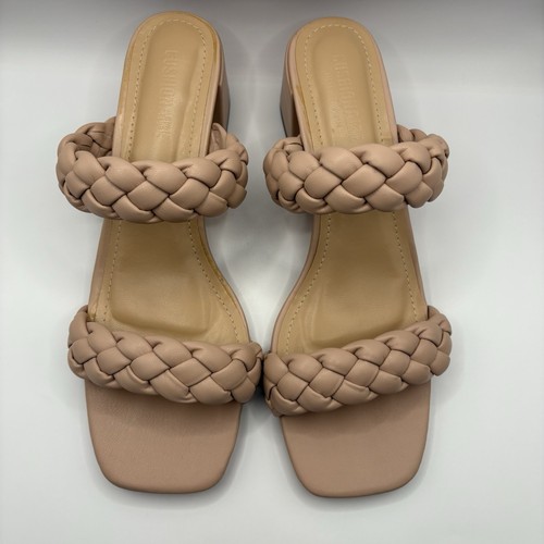 CUSHIONAIRE Women's Pink Braided Low Block Heel Sandals 8.5W
