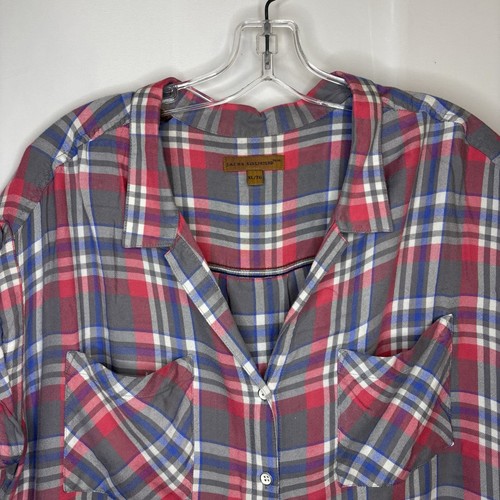 JACHS GIRLFRIEND Plaid Short Sleeve Button Blouse Pink XL - photo 2