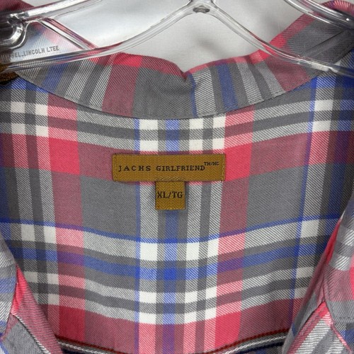 JACHS GIRLFRIEND Plaid Short Sleeve Button Blouse Pink XL - photo 3