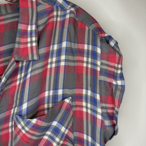 JACHS GIRLFRIEND Plaid Short Sleeve Button Blouse Pink XL - photo 5
