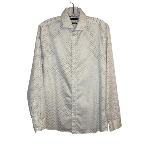 RW&CO Men’s Slim Fit White & Navy Dress Shirt Size S