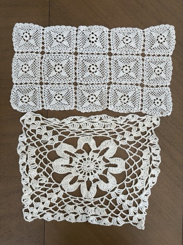 VINTAGE Set of 2 Larger HANDMADE DOILIES, Various Sizes