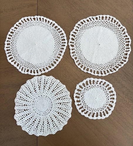 VINTAGE Set of 4 HANDMADE DOILIES, Various Sizes, See Pics