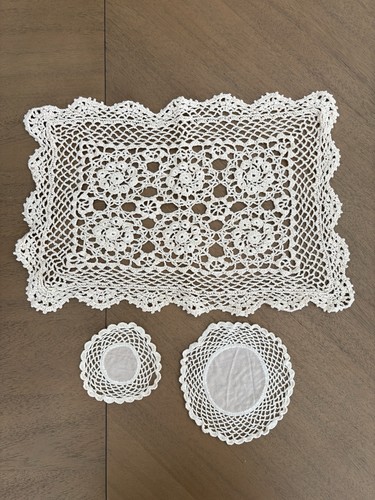 VINTAGE Set of 3 HANDMADE DOILIES, Various Sizes, See Pics