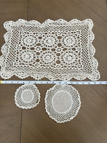 VINTAGE Set of 3 HANDMADE DOILIES, Various Sizes, See Pics - photo 5