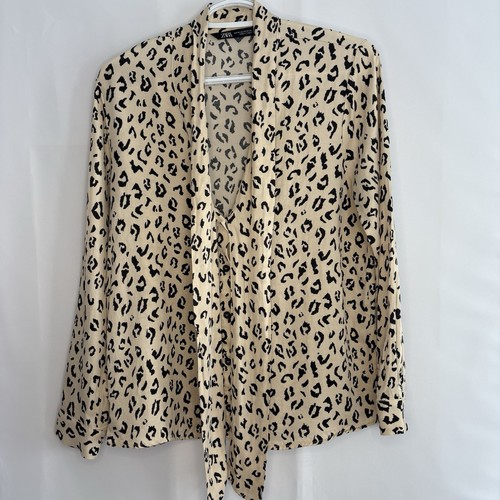 Zara Women’s Leopard Print Button And Tie Front Satin Blouse XS