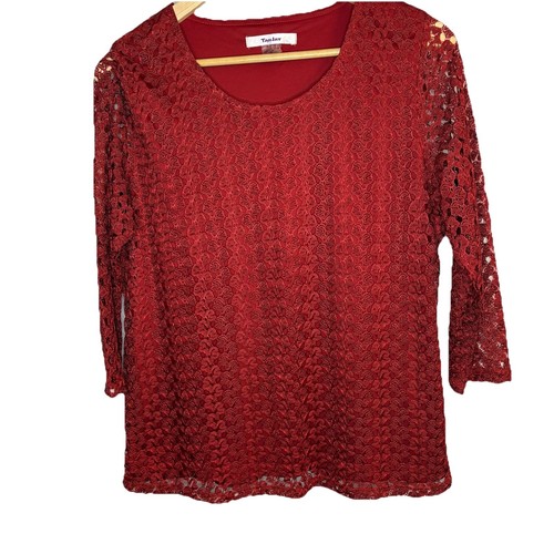 Tanjay Women’s Lined Soft Lace Long Sleeve Stretch Blouse S