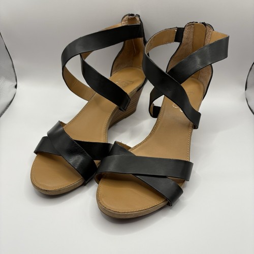 Franco Sarto Women’s Darling Wedge Black Leather Sandals Sz 6 - photo 2