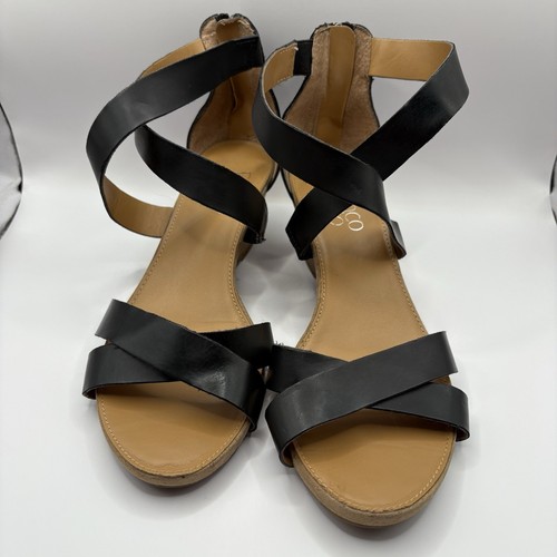 Franco Sarto Women’s Darling Wedge Black Leather Sandals Sz 6 - photo 3