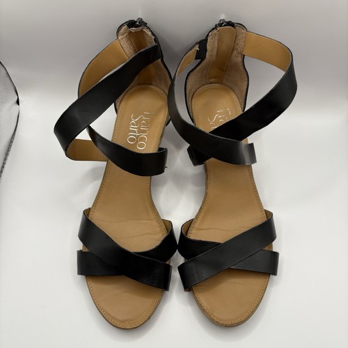 Franco Sarto Women’s Darling Wedge Black Leather Sandals Sz 6 - photo 4