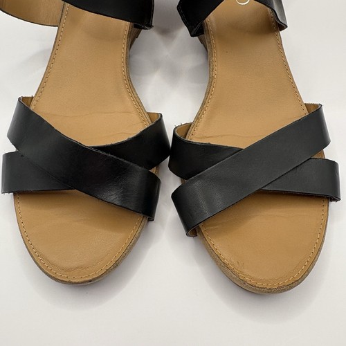 Franco Sarto Women’s Darling Wedge Black Leather Sandals Sz 6 - photo 5