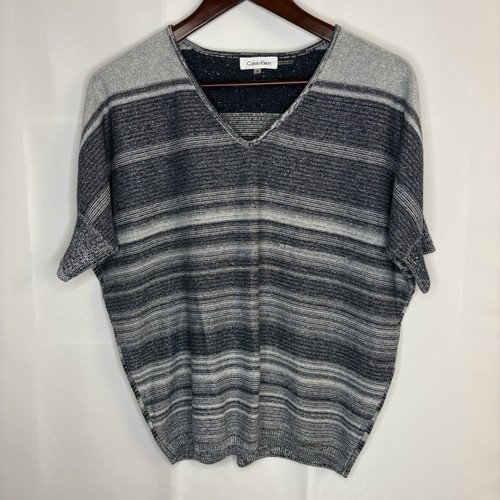 Calvin Klein Women’s BlackGrey & Silver Stripe Sweater M