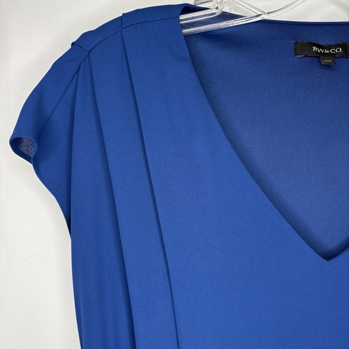 RW & CO Royal Blue Pleated Sleeveless V-Neck Dress - Medium - photo 4