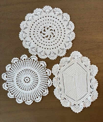 VINTAGE Set of 3 HANDMADE DOILIES, Various Sizes, Thicker Knit