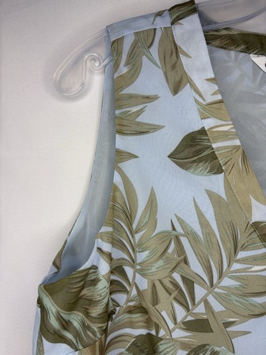 CLEO Women’s Green Fern Print On Baby Blue Lined Tank Blouse, Si - photo 4