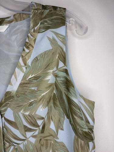 CLEO Women’s Green Fern Print On Baby Blue Lined Tank Blouse, Si - photo 5