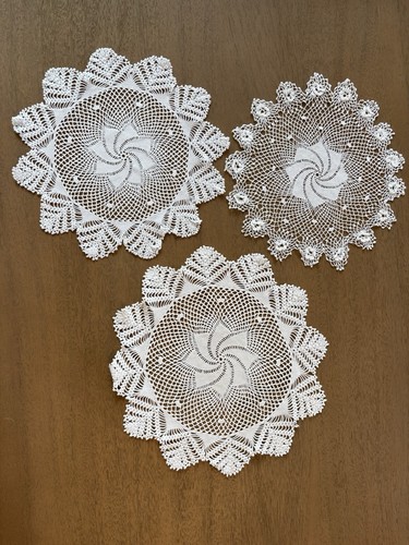 VINTAGE Set of 3 HANDMADE DOILIES, Various Sizes, See Pictures