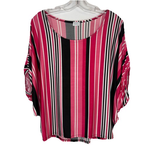 VINTAGE Y2K SUZY SHIER WOMENS PINK BLACK WHITE STRIPE TUNIC L