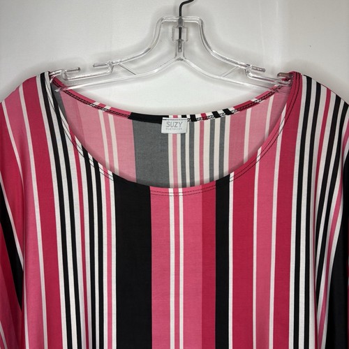 VINTAGE Y2K SUZY SHIER WOMENS PINK BLACK WHITE STRIPE TUNIC L - photo 2