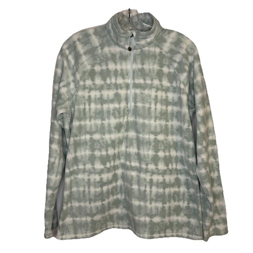 EDDIE BAUER WOMENS 1/4 Zip Fleece Pullover Mint Green & White