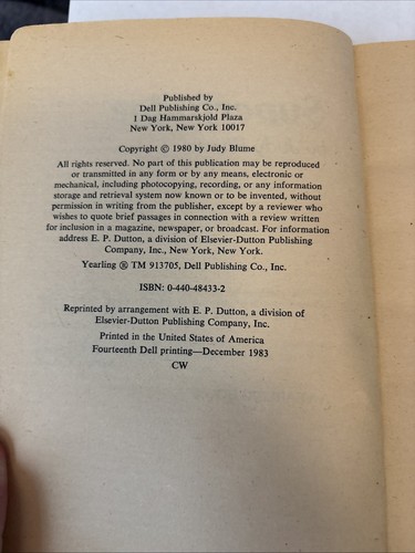 VINTAGE JUDY BLUME YOUNG ADULT BOOK Superfudge, 1983 Print - photo 4