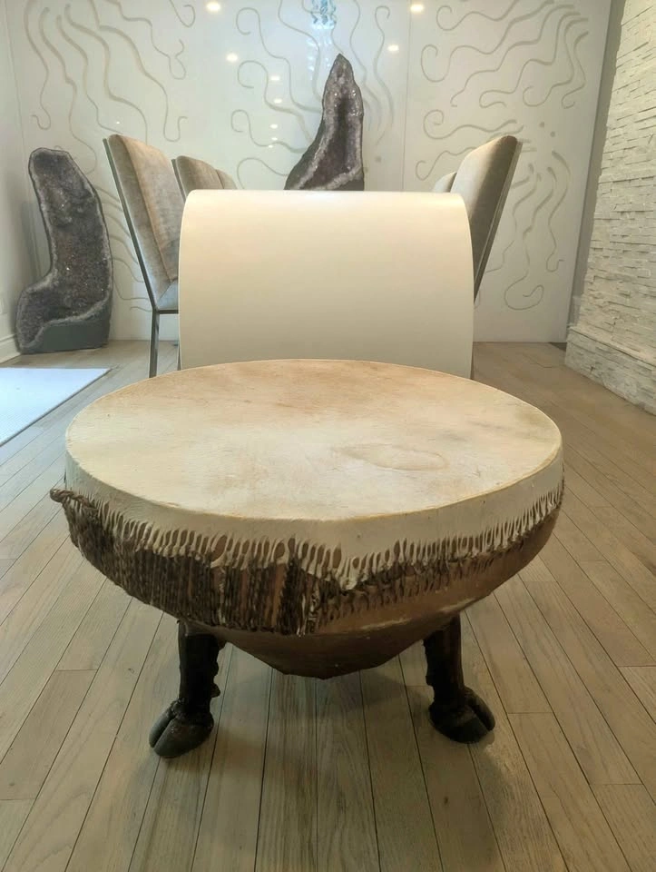 African tribal drum, kettle drum, $400