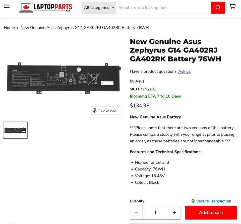 Genuine Asus ROG Zephyrus G14 Battery - photo 3