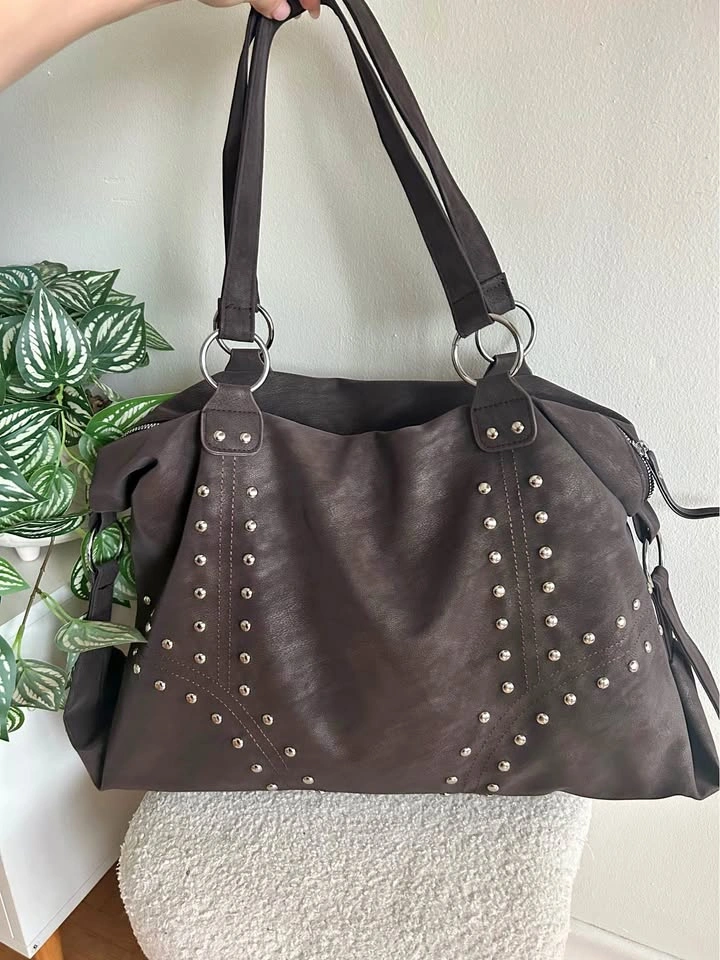 Brown PU suede everyday shoulder bag