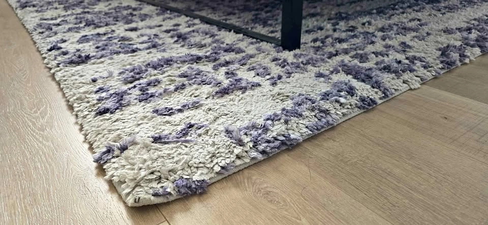 Abstract Purple and Cream Shag Area Rug