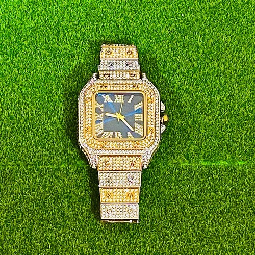 Men's Two-Tone Stainless Steel Square Analog Watch Blue Dial - photo 2