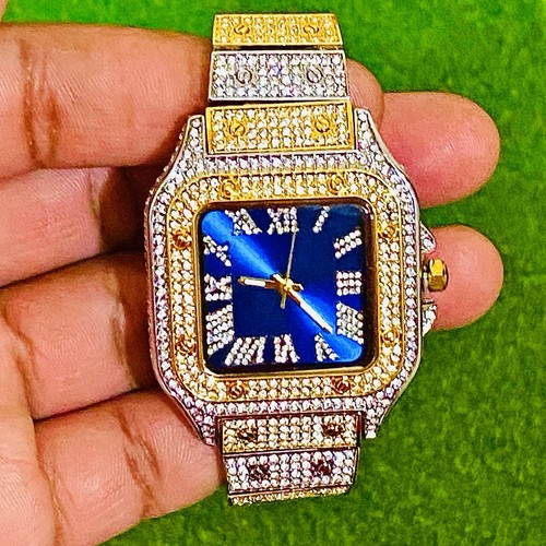 Men's Two-Tone Stainless Steel Square Analog Watch Blue Dial - photo 4