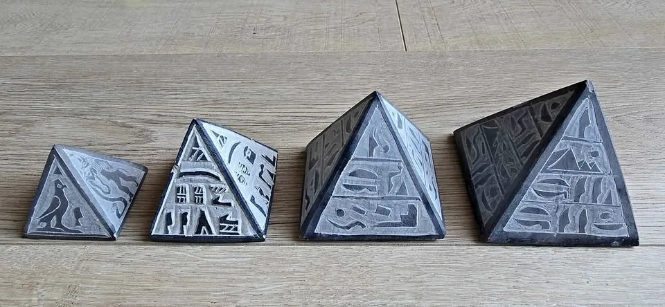 Set of 4 Egyptian Hieroglyphic Pyramids