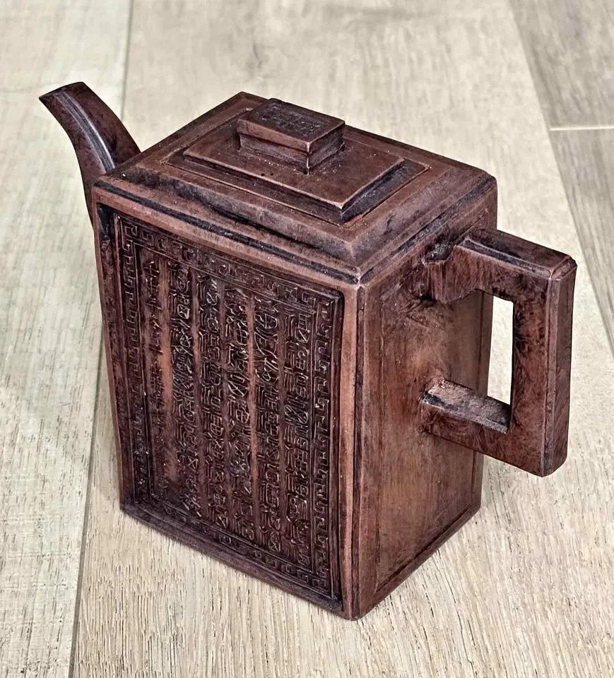 Vintage Chinese Calligraphy Rectangular Teapot