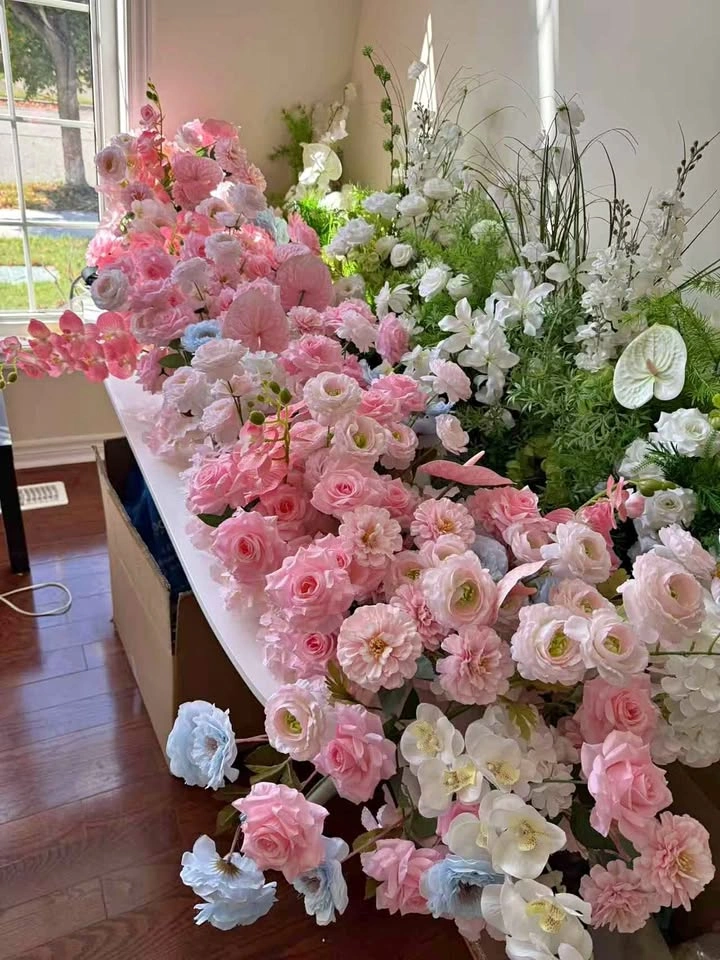 Large Assortment of Pink and White Artificial Floral Event Decor