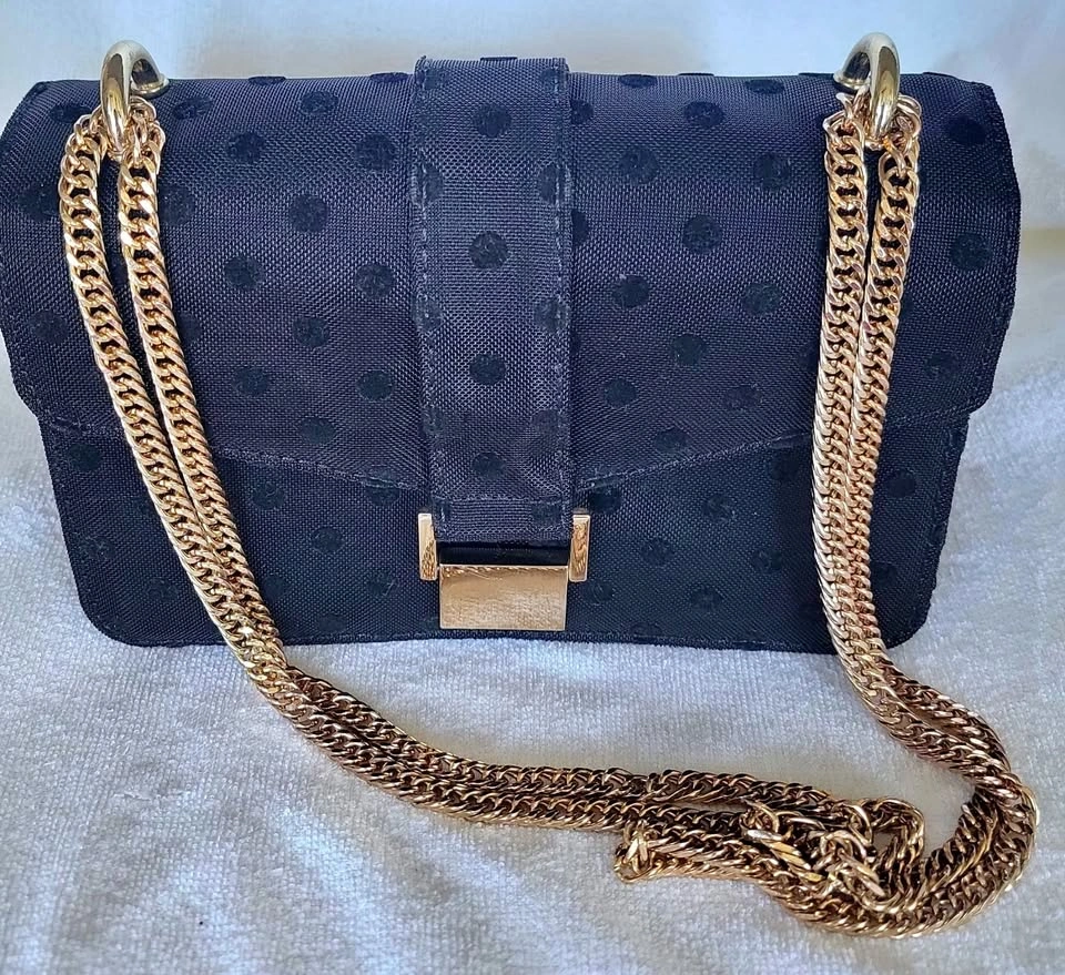 Zara Black Polka Dot Chain Bag – Gold Clasp Crossbody