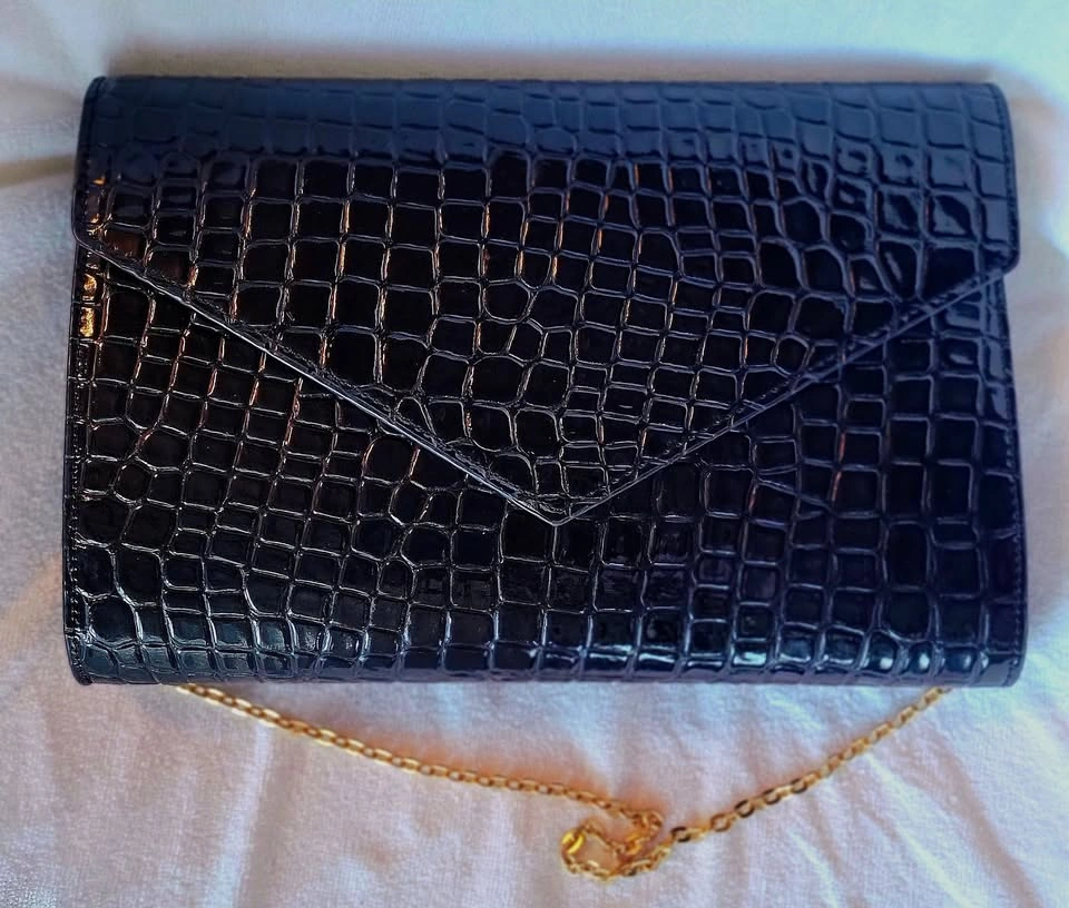 Zara Black Croc Envelope Clutch – Gold Chain Crossbody - photo 2