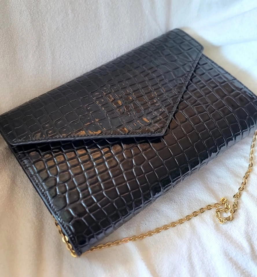 Zara Black Croc Envelope Clutch – Gold Chain Crossbody - photo 3