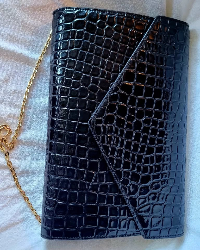 Zara Black Croc Envelope Clutch – Gold Chain Crossbody - photo 4