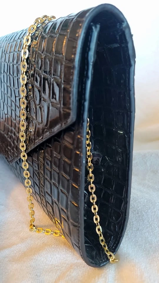 Zara Black Croc Envelope Clutch – Gold Chain Crossbody - photo 5