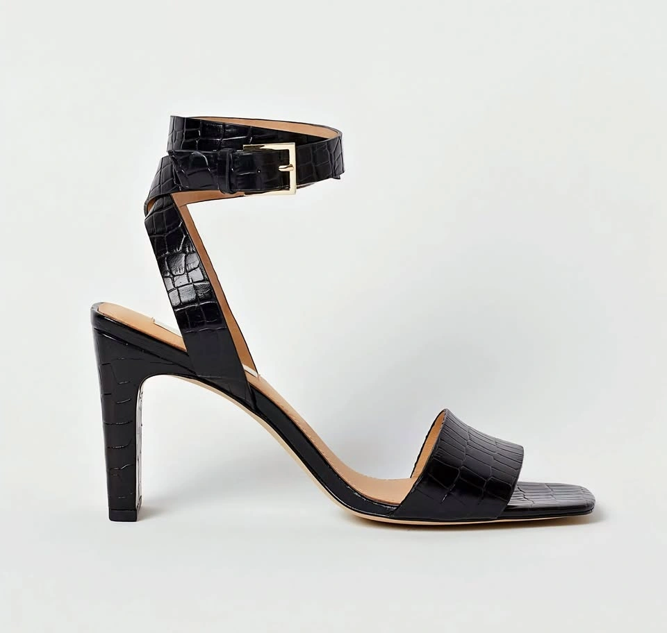 H&M Premium Black Leather Block-Heel Sandals – Size 40